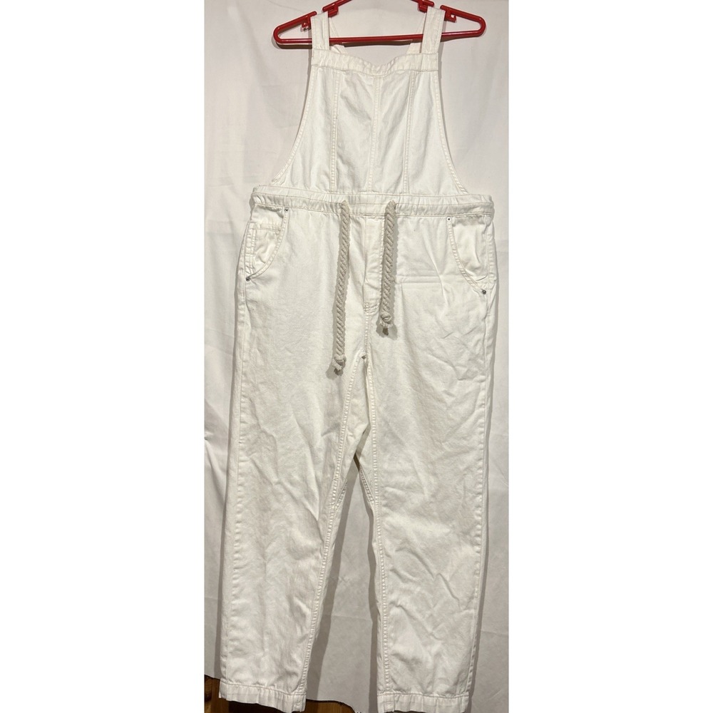 Ivory Denim Overalls Rope Waist in the front L Adjustable Straps w D rings